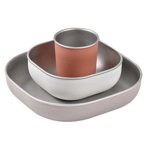 Béaba - Set de Vaisselle 3 Pièces en Inox - Terracotta