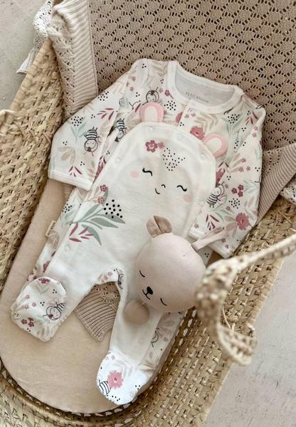 Petit Beguin - Pyjama Bébé En Velours Ouverture Pont Mya Ecru