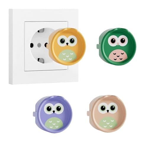 LLMtn - LLMtn Lot de 4 prises de type F, boîte en silicone, couvercle décoratif/coque de protection contre la poussière, cache-prises, cache-poussière, dispositifs de protection (4 hiboux)