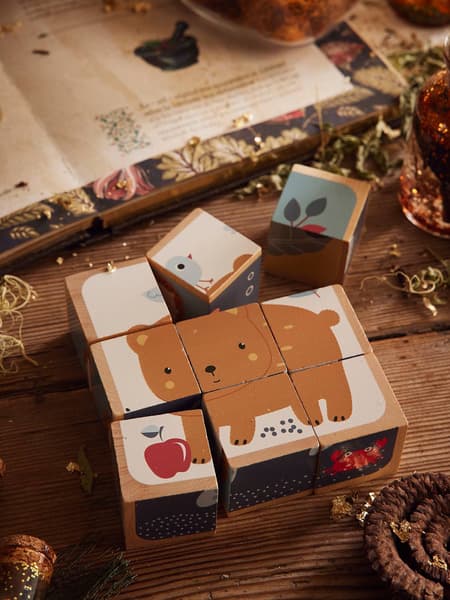 Vertbaudet - Puzzle cubes animaux en bois FSC® beige - Vertbaudet