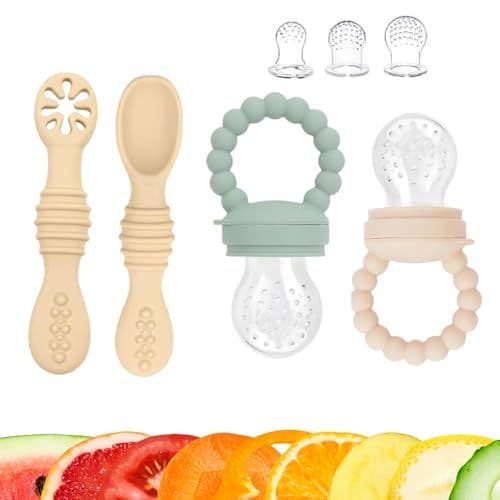 STONNY - Cuillere bebe 1er age et 2eme age et grignoteuse bebe avec anneau de dentition integre | coffret cuiller apprentissage et tetine a fruits | Diversification alimentaire en toute securite de 4 a 24 mois