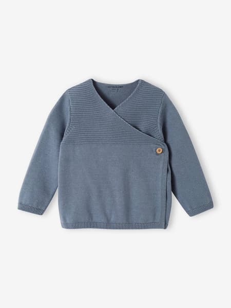 Vertbaudet - Brassière bébé naissance en tricot de coton bio bleu jean - Vertbaudet