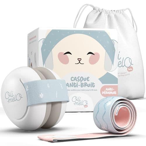 Oli-Melo - Oli-Melo Casque Anti Bruit Bébé : Protection Auditive, Amélioration du Sommeil, Avion - Bandeaux Ajustables Antidérapants - Protège les Oreilles jusqu'à 34 dB - Nourrisson, Enfant jusqu'à 36 Mois - CE