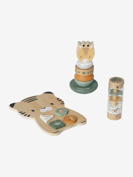 Vertbaudet - Coffret 3 jeux d'éveil TANZANIE en bois FSC® jaune - Vertbaudet