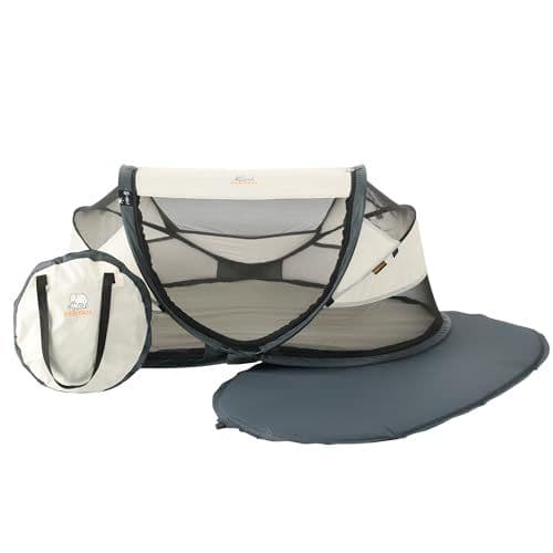 Deryan - Deryan lit Parapluie Bébé avec Matelas - pour Depuis la Naissance Jusqu'à 2,5 Ans - Pop Up Tente pour Bébé Montée en 2 Secondes - Moustiquaire & Sac de Voyage Inclus - 120x75x50cm (Crème)