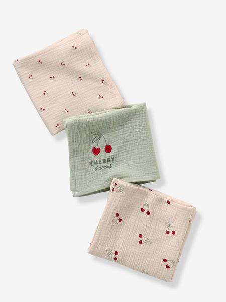 Vertbaudet - Lot de 3 langes CHERRY beige imprimé