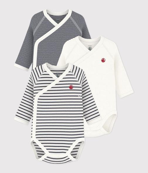 Petit Bateau - Lot de bodies croisés manches longues bébé mixte en coton à rayures