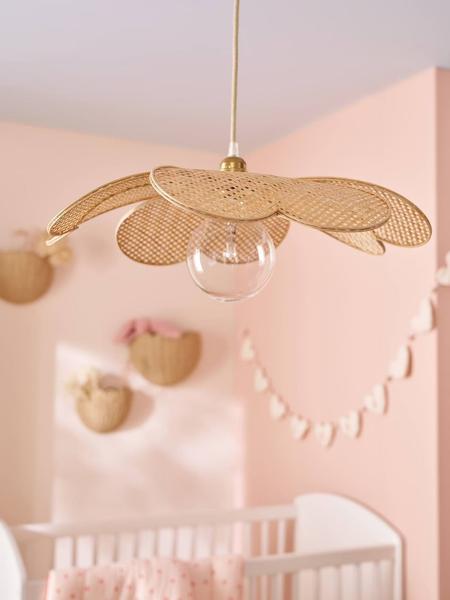 Vertbaudet - Abat-jour pour suspension fleur en bambou tressé beige