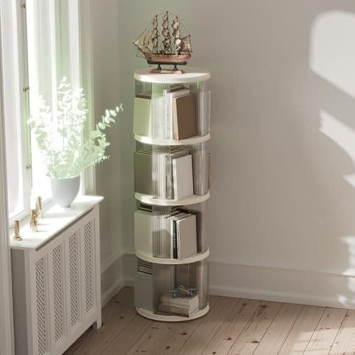 Fabulcozy - Fabulcozy Bibliothèque rotative à 360 degrés 4 Niveaux étagère de Rangement Étagères Tournante en Acrylique 45L x 45I x 135H cm