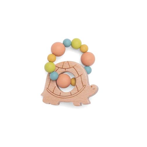 Moulin Roty - Hochet anneau de dentition bois et silicone Tortue