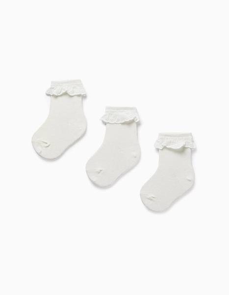 Zippy - Pack 3 Paires De Chaussettes Avec Broderie Anglaise Blanc