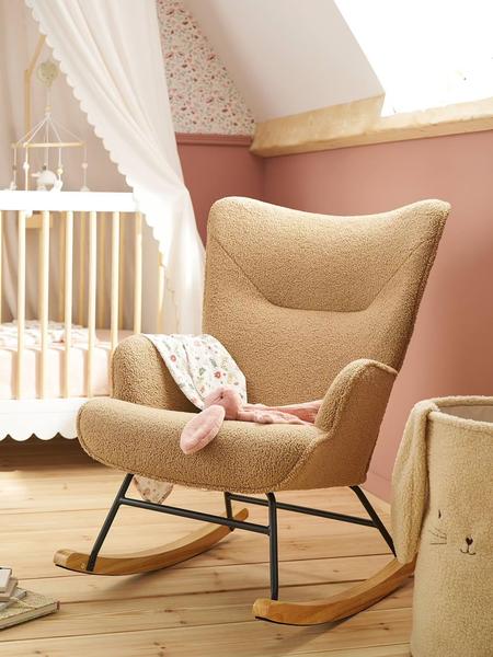 Vertbaudet - Fauteuil d'allaitement à bascule en tissu bouclette moka