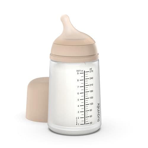Suavinex - Suavinex, Biberon Anti Colique Zero Zero, avec Tétine Débit Moyen (M) en Silicone, pour Bébés +3 Mois, Idéal pour l'Allaitement Mixte, Tétine Imitant le Sein, Lait Maternel et Poudre, 270 ml, Light