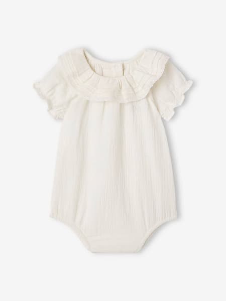 Vertbaudet - Baby bodysuit with a frilled collar - ecru, Baby | Vertbaudet