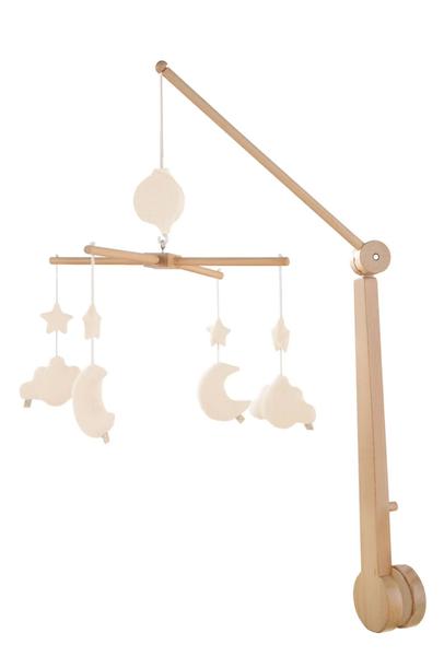 Sauthon - Mobile Musical Bébé En Bois Avec 4 Jouets - Uni Vanilla Beige