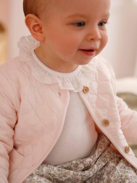 Vertbaudet - Gilet bébé matelassé en gaze de coton double face rose pâle