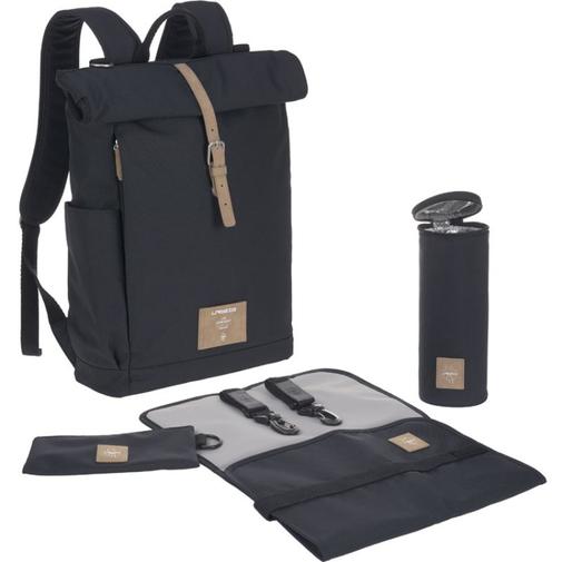 Lassig - Sac à dos à langer en polyester recyclé Rolltop bleu nuit