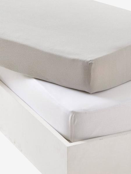 Vertbaudet - Lot de 2 draps-housses bébé en jersey extensible gris + blanc