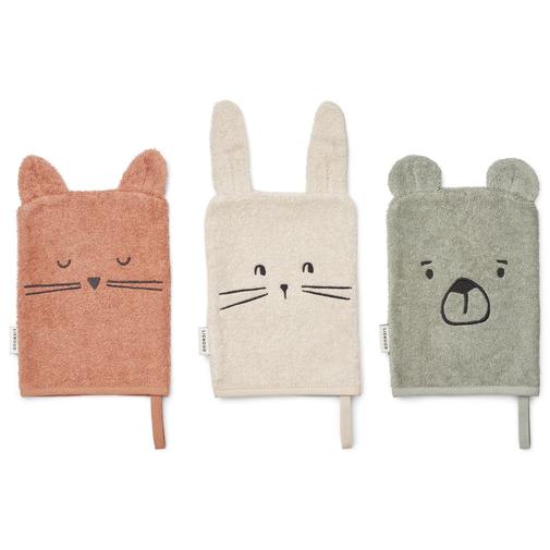 Liewood - Lot de 3 gants de toilette Sylvester Dove Blue Mix