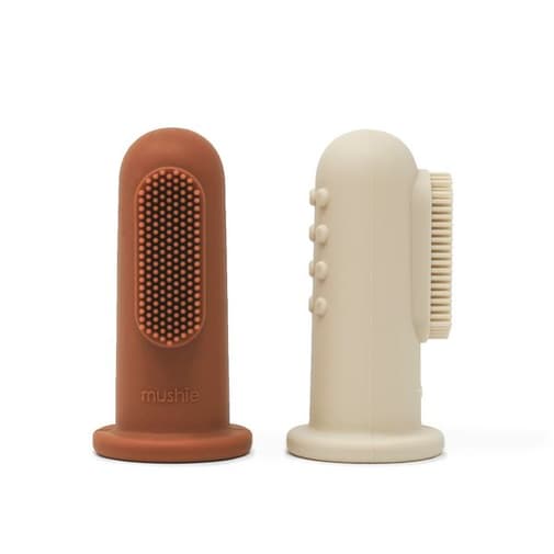mushie - Brosses à dents à doigts bébé - Sable/Clay