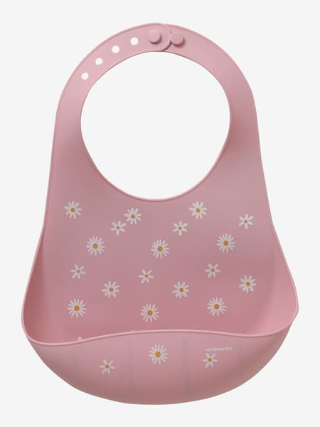 Vertbaudet - Bavoir avec récupérateur en silicone vieux rose - Vertbaudet
