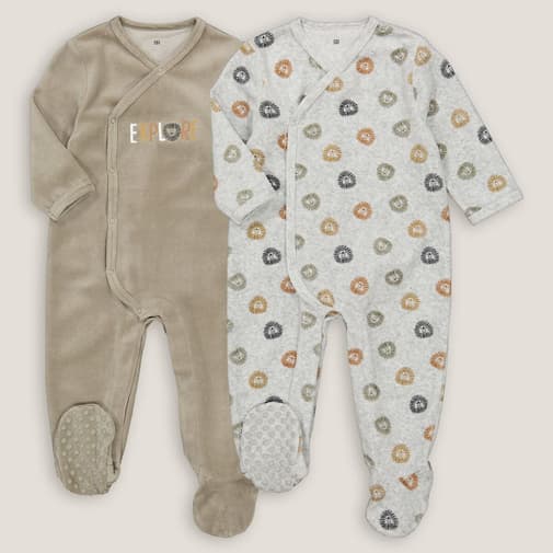 LA REDOUTE COLLECTIONS - Lot de 2 pyjamas 1 pièce en velours, motif lion
