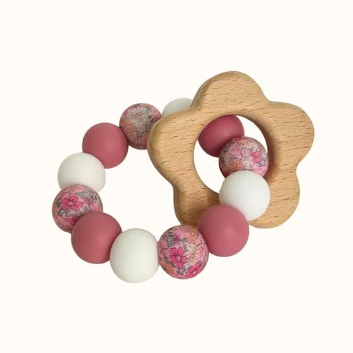 Mawen Materne - Hochet bois et silicone fleur