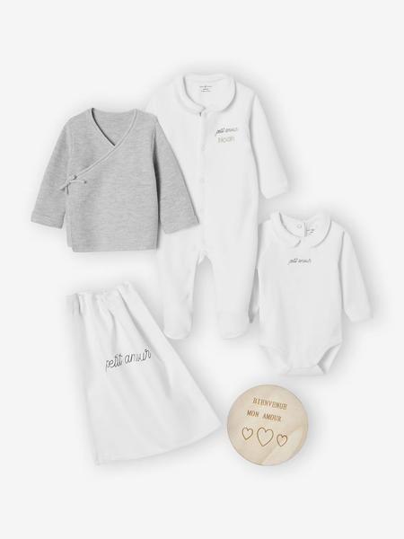 Envie De Fraise - Kit naissance personnalisable : brassière, body, pyjama, cartelette de bienvenue et pochon blanc