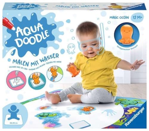 Ravensburger - Ravensburger 4568 Aquadoodle Magic Ocean - Tampon et découverte sans Taches avec de l'eau - Kit de tampons avec Tapis Magique en Tissu pour bébés à partir de 1 an
