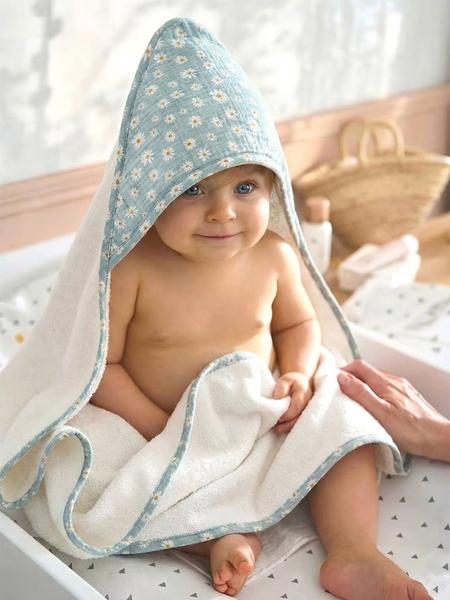 Vertbaudet - Cape de bain personnalisable et gant de toilette MARGUERITE bleu imprimé