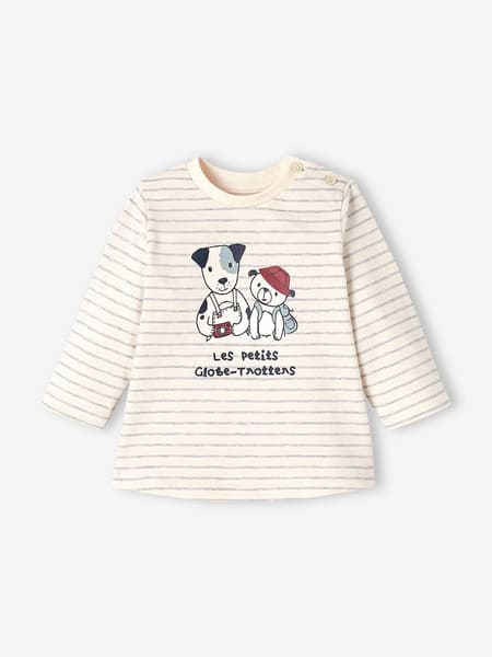 Vertbaudet - Ensemble bébé tee-shirt et pantalon en molleton rayé / caramel