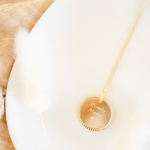 Pleine Lune - Collier médaille Perlée personnalisable (or jaune 18 carats)