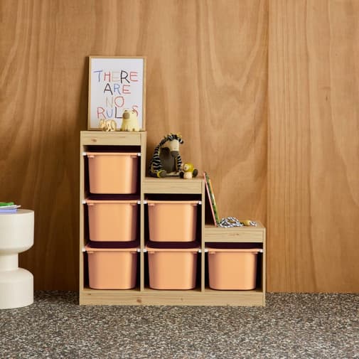 sweeek - Meuble de rangement enfant escalier 6 bacs naturel et pêche