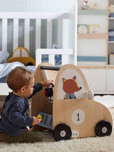 Vertbaudet - Chariot de marche avec freins EN VOITURE SIMON en bois FSC® multicolore