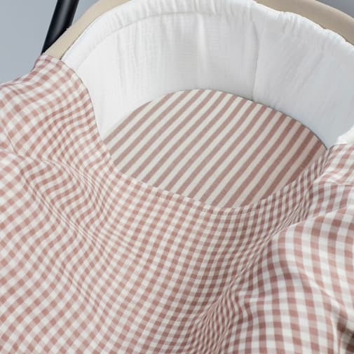 Walking Mum - Drap housse pour nacelle Rayures et Lange Praliné Vichy Moka