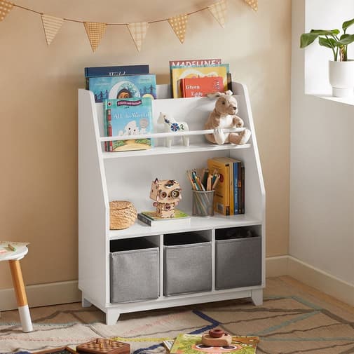 SoBuy - Étagère de rangement à livres et jouets enfants effet bois blanc