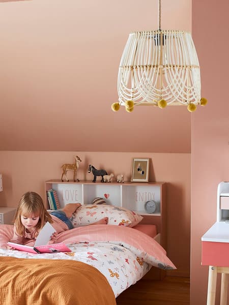 Vertbaudet - Abat-jour pour suspension pompons en rotin marron