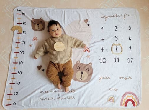 Keep love - Couverture Étape Bébé Ourson – Tapis Photo Mois Mixte