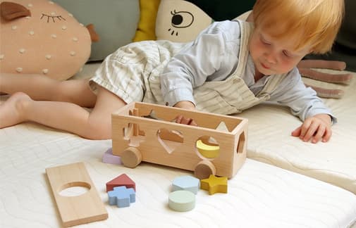 Kindsgut - Jeu' de'eveil - Voiture avec cubes à encastrer en bois