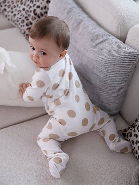 Vertbaudet - Lot de 3 pyjamas bébé en jersey ouverture zippée BASICS cappuccino