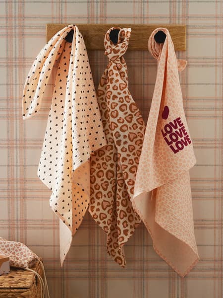Vertbaudet - Lot de 3 langes en gaze de coton LOVELY LÉO rose imprimé