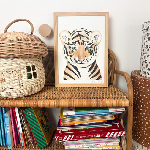 Les Aquarelles de Marlène - Affiche bébé tigre Charly aquarelle – Poster animal pour chambre bébé et enfant