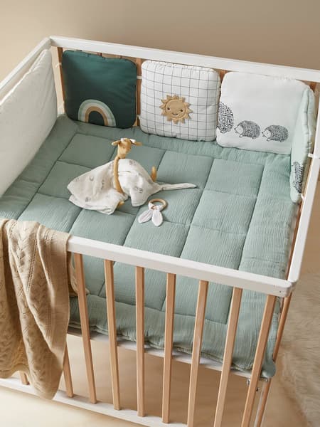 Vertbaudet - Tour de lit / tour de parc modulable Bio Collection LOVELY NATURE ivoire / multicolore