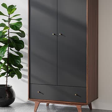 Vox Meubles - Armoire 2 Portes Mid - Noir et Noyer