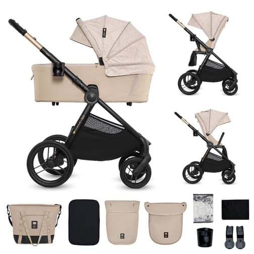 Kinderkraft - Poussette 2 En 1 Légère Pliage Compact + Nacelle Et Siège Poussette Réversible Beige/sable