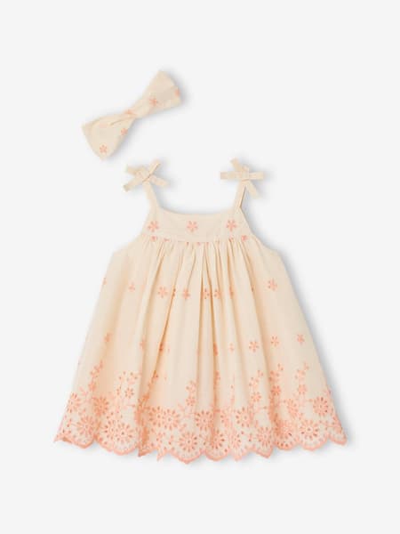 Vertbaudet - Robe brodée et son bandeau assorti bébé écru