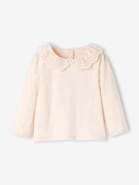 Vertbaudet - T-shirt bébé col brodé manches longues beige clair