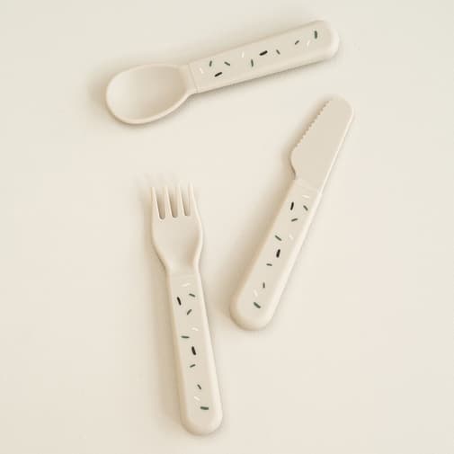 Done by deer - Set de 3 couverts Foodie Confetti sable - Ecru