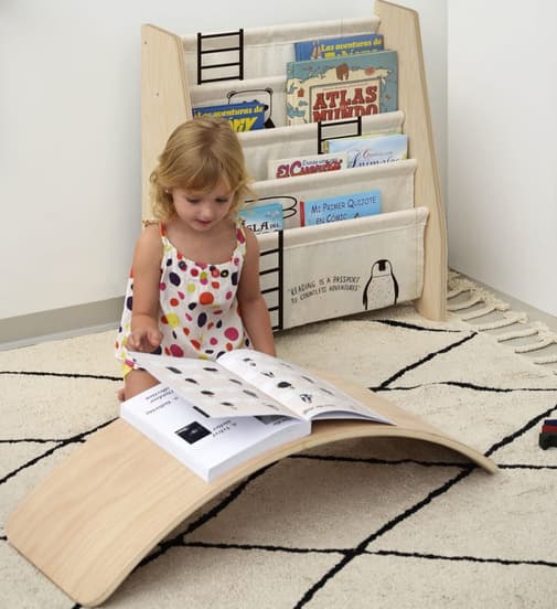 RNT by Really Nice Things - Bibliothèque contreplaqué de pin et textil,imprimé Animaux Montessori