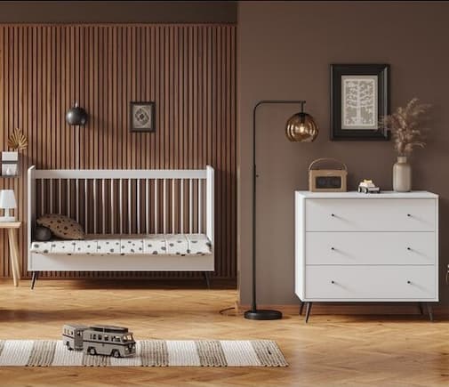 Vox - Chambre Blanca : Lit bébé évolutif 70 x 140 cm + Commode